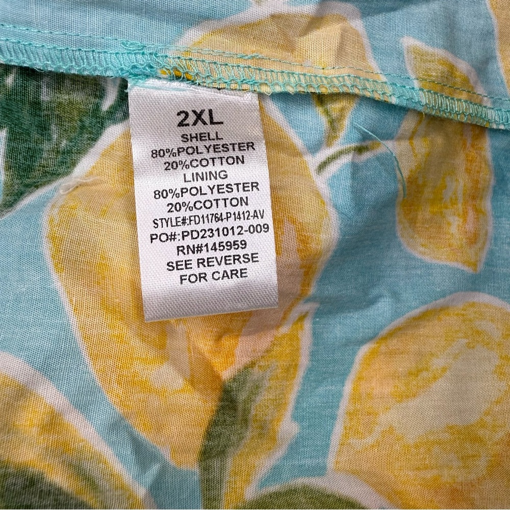 Avara Feeling Zesty Aqua Lemon Print Midi Dress Sz 2X - Picture 9 of 9